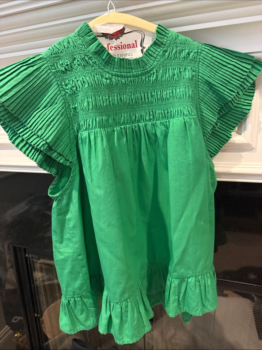 Green Ruffled Smocked Blouse